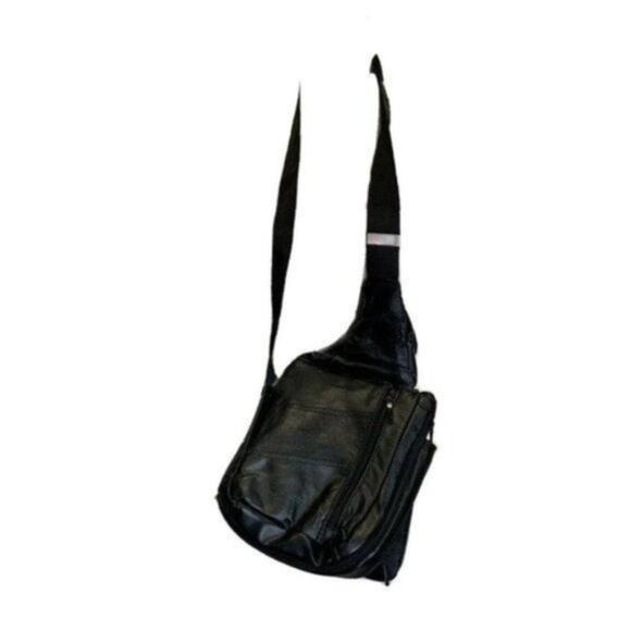 bb design tm black Leather Sling  bag carry crossbody - Picture 1 of 9